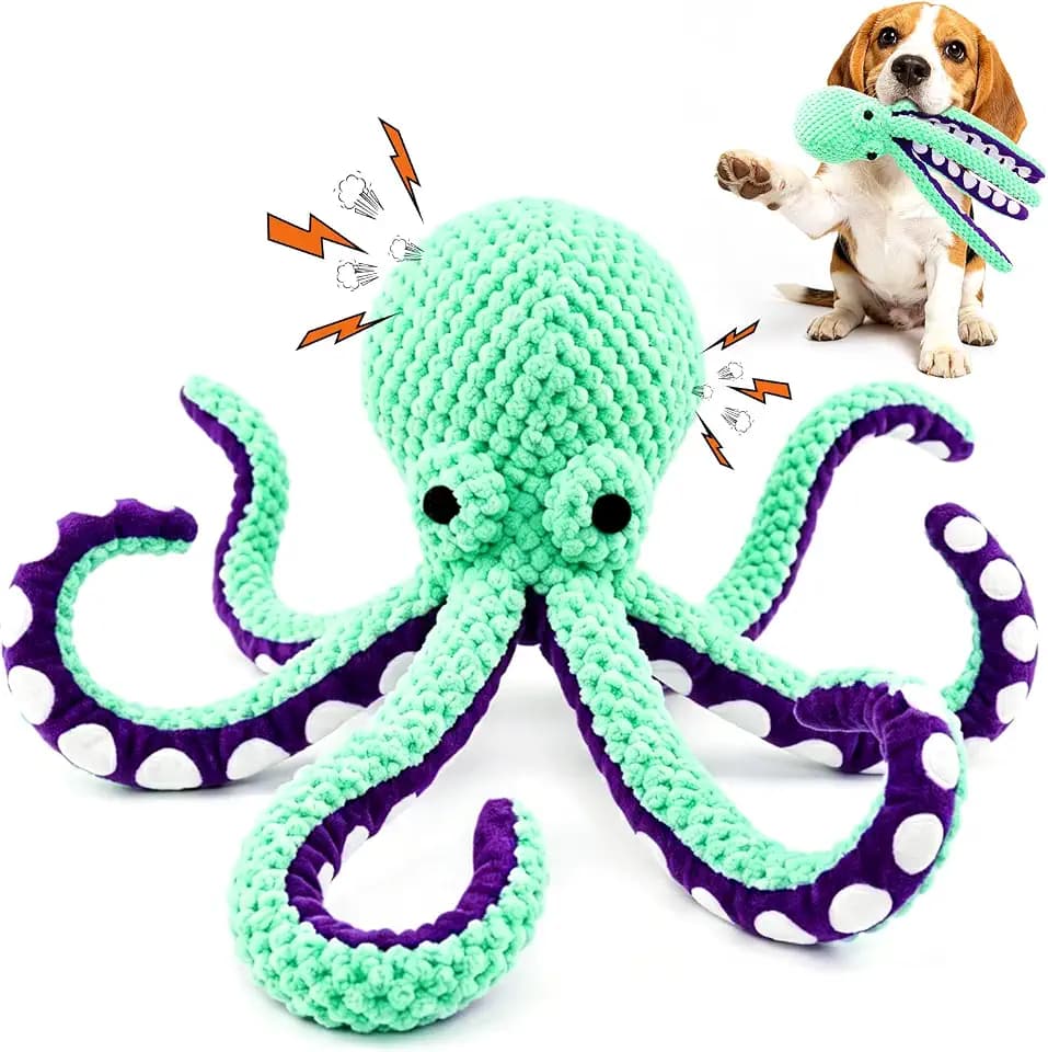 Fuufome Plush Squeaky Dog Toys - Durable Octopus Stuffed Toy for Indoor Play with Small, Medium and Large Dogs