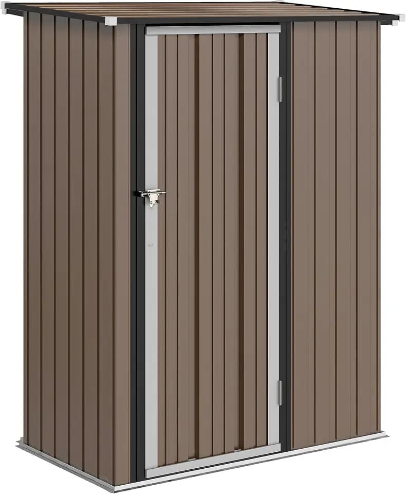 Outsunny Metall Gerätehaus 1,07 m² mit Pultdach 142 x 86 x 189cm Braun
