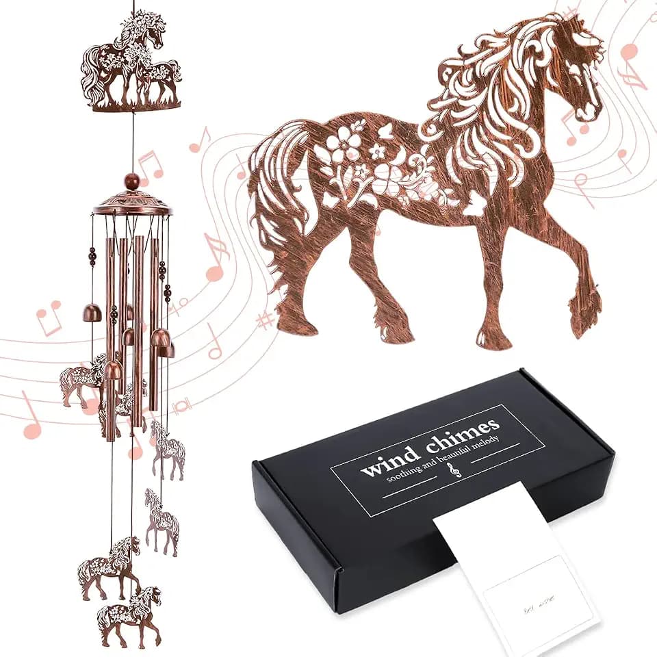 Horse Wind Chimes for Outside - Metal Windchimes Outdoors, Horse Gifts for Women/Men, Memorial/Birthday/Housewarming/Festival Gifts, Chimes for Garden Decor Patio Yard Outdoors