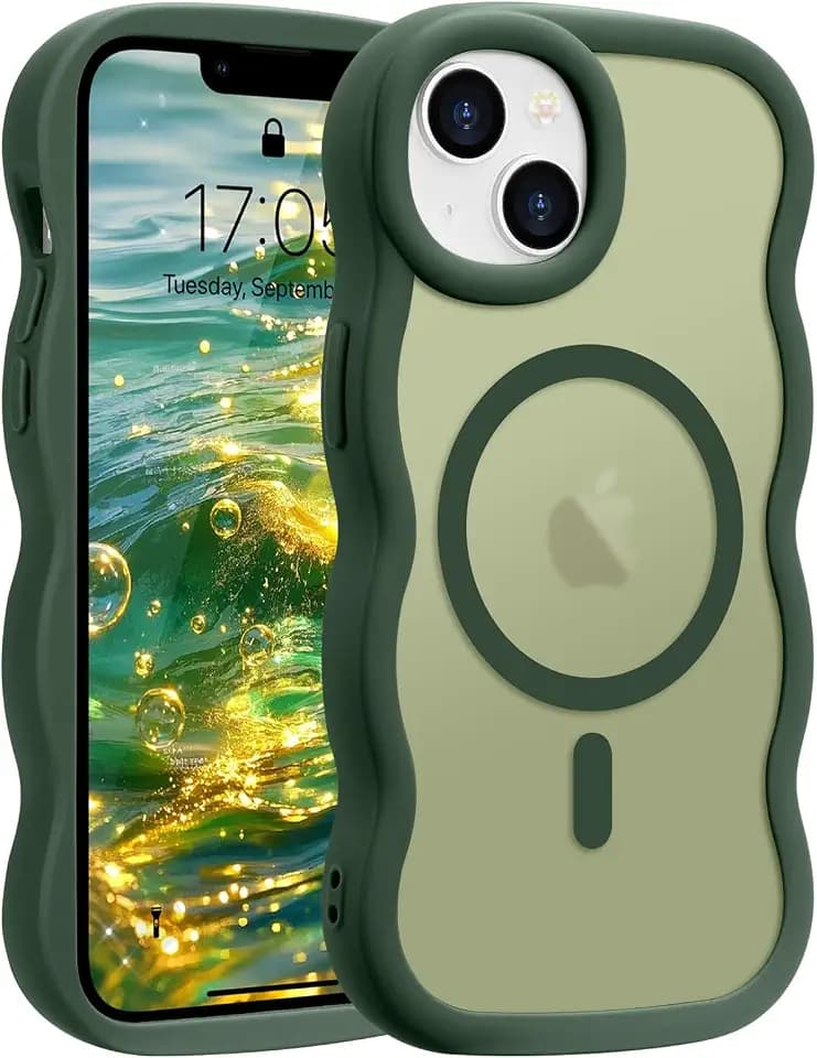 Pepmune for iPhone 14/13 Case Wavy Frame Translucent, Green
