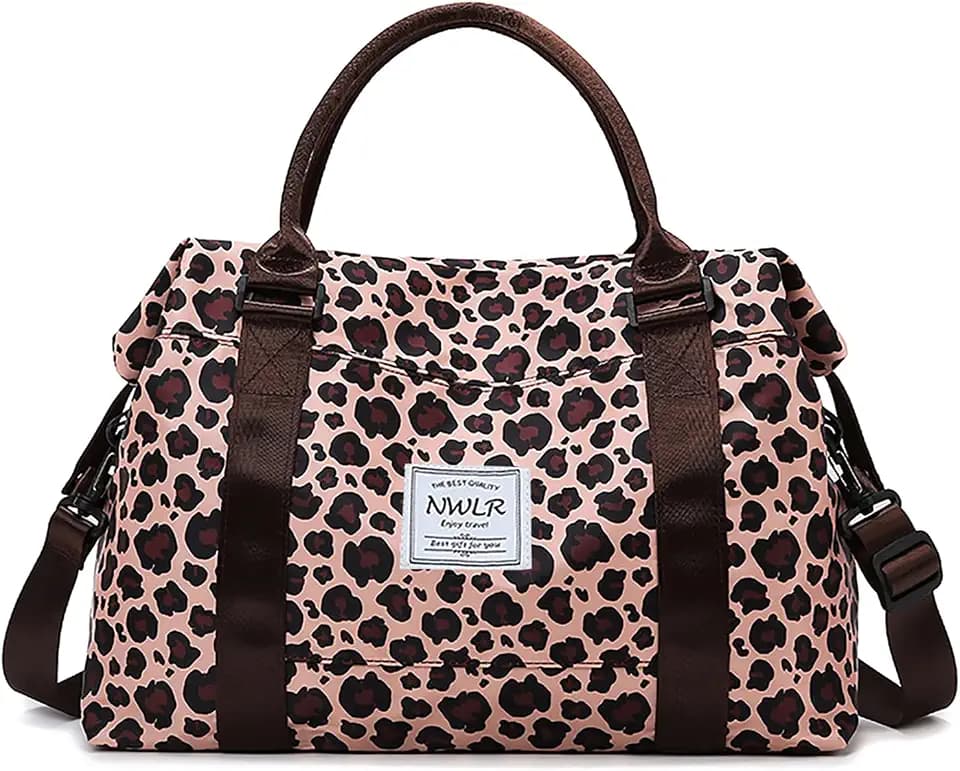 Travel Duffle Bag Weekender Overnight Gym Bag for Women, Leopard Print