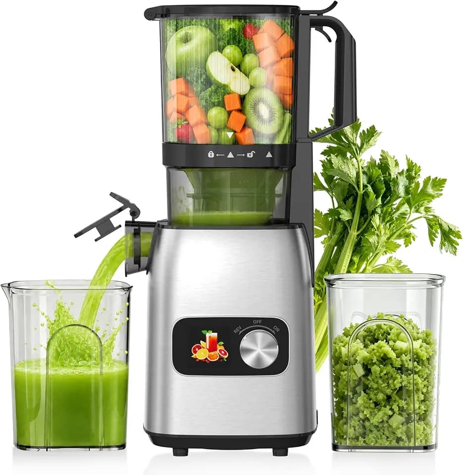 Cold Press Juicer Masticating Slow Auger Juice Extractor with Twist Knob Control, 1.2L & 1L Dual Collection Cups, Reverse Function, Easy to Clean Juicer Machine for Fruits & Vegetables