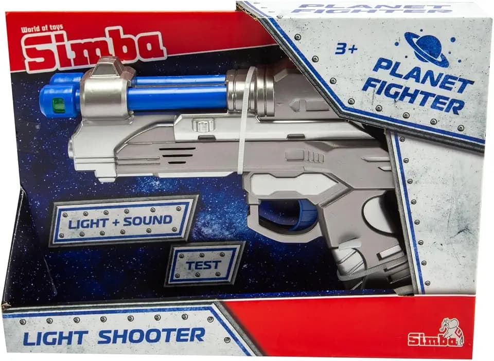 Simba Light Shooter – Spielblaster mit Licht- & Schussgeräuschen, 2-Fach Sortiert, zufällige Auswahl, Action-Spielzeug mit Soundeffekten, inklusive Batterien, ab 3 Jahren