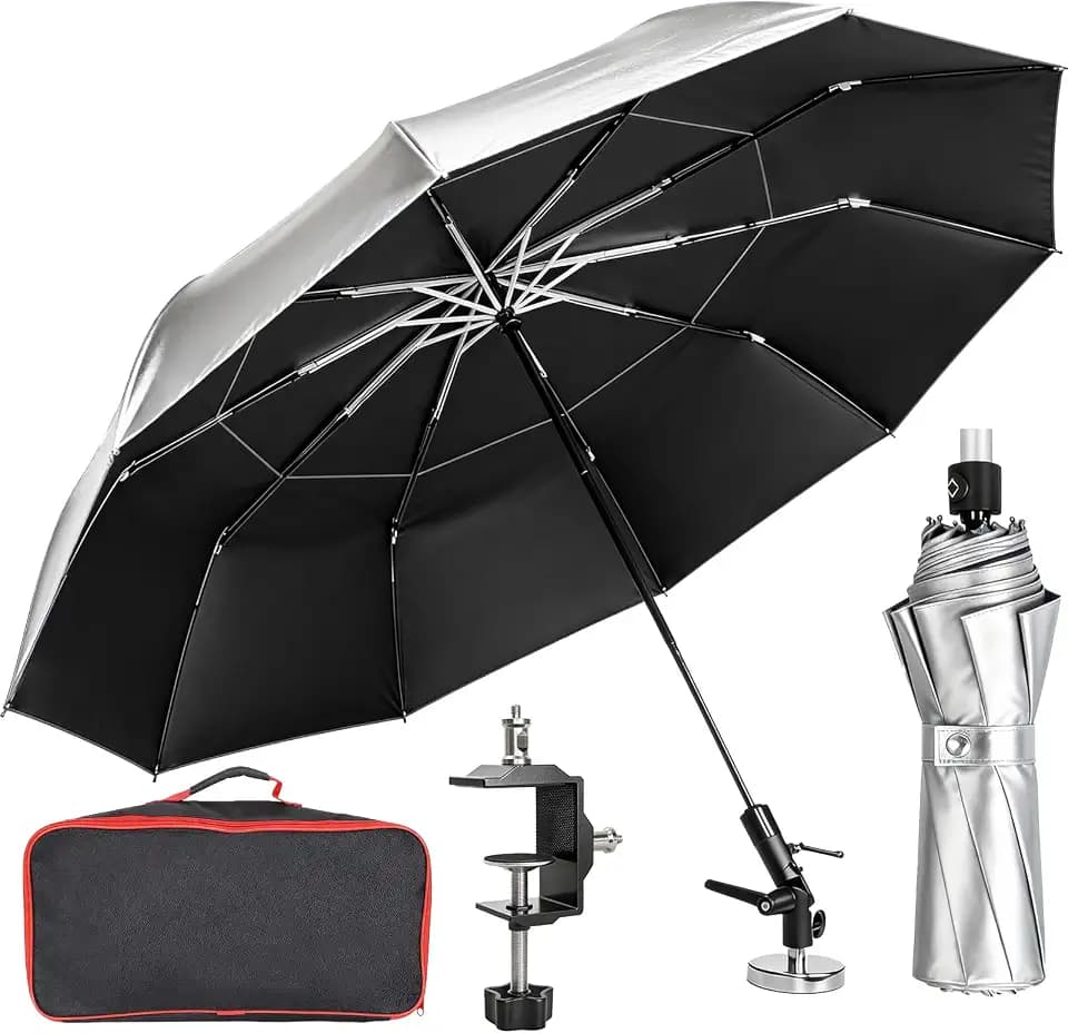 60" Folding HVAC Umbrella with Magnetic Base, Universal Clip Included, Reinforced Fiberglass, Wind-Resistnat, Portable Magnetic Umbrella, For HVAC and Outdoor Activities, 180°Adjustable