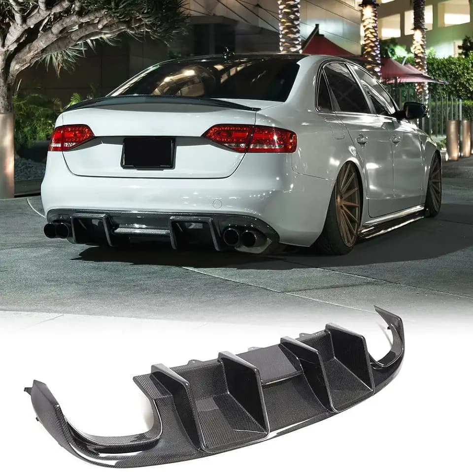 Carbon Fiber Rear Bumper Diffuser for Audi S4 B8 2008-2012 Rear Bumper Cover Lower Lip Spoiler Valance Protector Factory Outlet (Without LED Light)