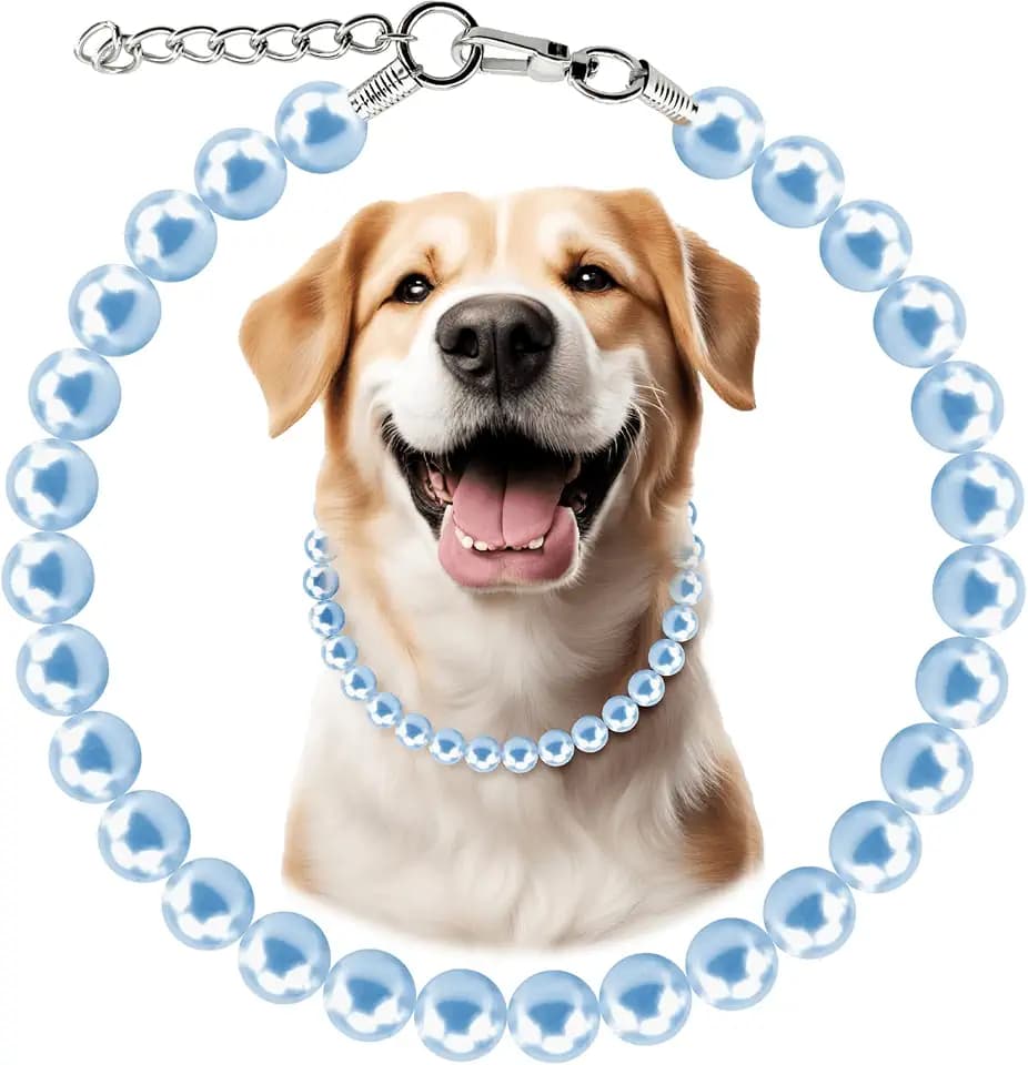 Chunky Pearl Dog Necklace (Beads 19mm) with Strong Stainless Steel Wire Rope, Elegant Adjustable Pearl Collar Jewellery Accessories for Large Dogs