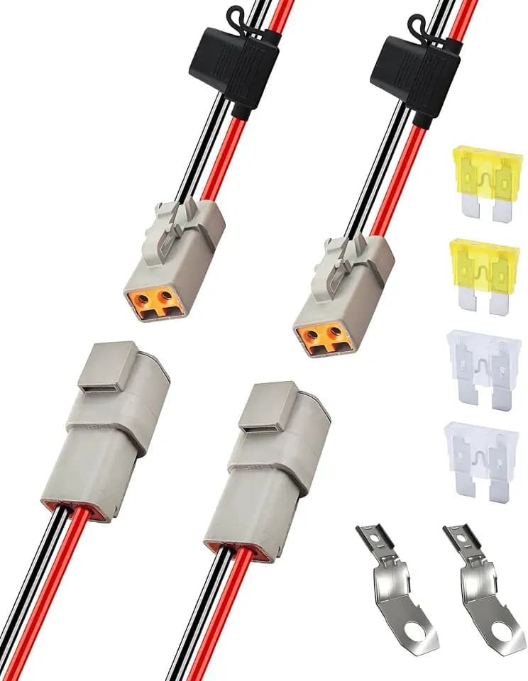 10 AWG 2 Pin DTP Connector with 20A 25A Fuses, 2 Way Automotive Waterproof Electrical Connectors, 10 Gauge Cable Wire Male and Female Quick Connect Harness for Car Truck Boat LED-2 Pack