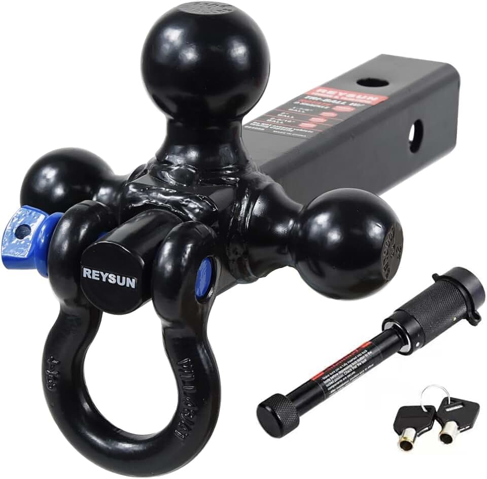 Trailer Hitch Tri-Ball Hitch Mount with Rotatoble Tow Shackle, fits for 2-inch Hitch Receiver, Hitch Lock Pin Included…