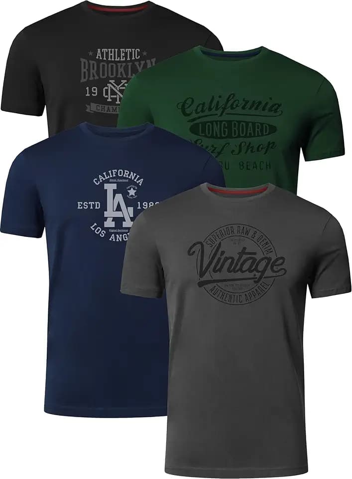 FULL TIME SPORTS Herren Baumwolle T-Shirt 4er Set Pack PRINT-001