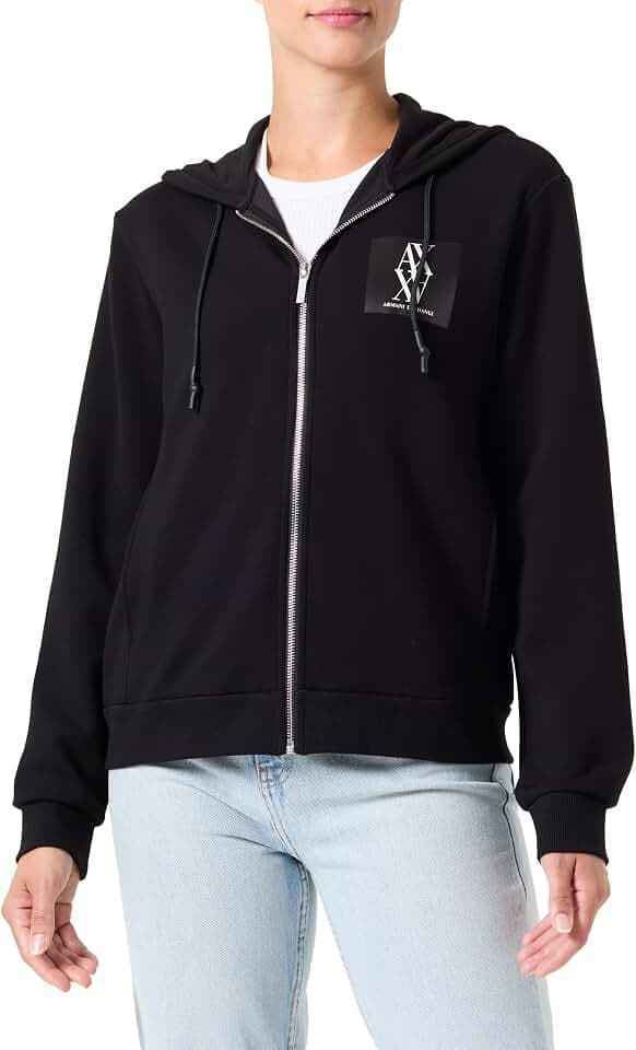 Armani Exchange Damen Stretch Scuba Full Zip Hoodie with Stacked Ax Logo Hooded Sweatshirt