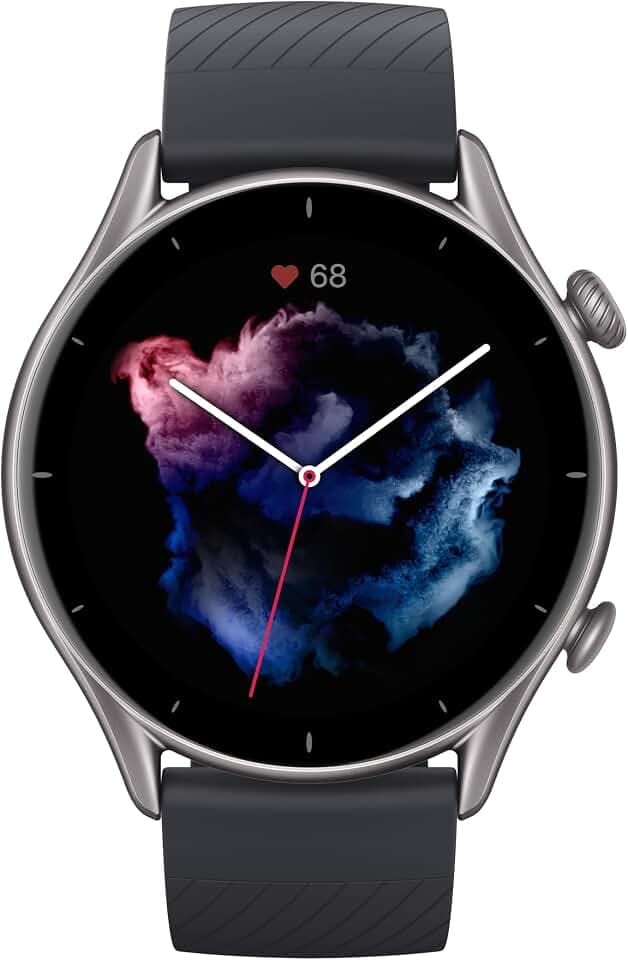 Amazfit Smartwatch GTR 3 46mm mit Gesundheitsüberwachung, SpO2, Zyklusüberwachung, GPS Sportuhr mit 150+ Sportmodi, 21 Tage Akku, Alexa für Herren Damen, Schwarz, Einheitsgröße