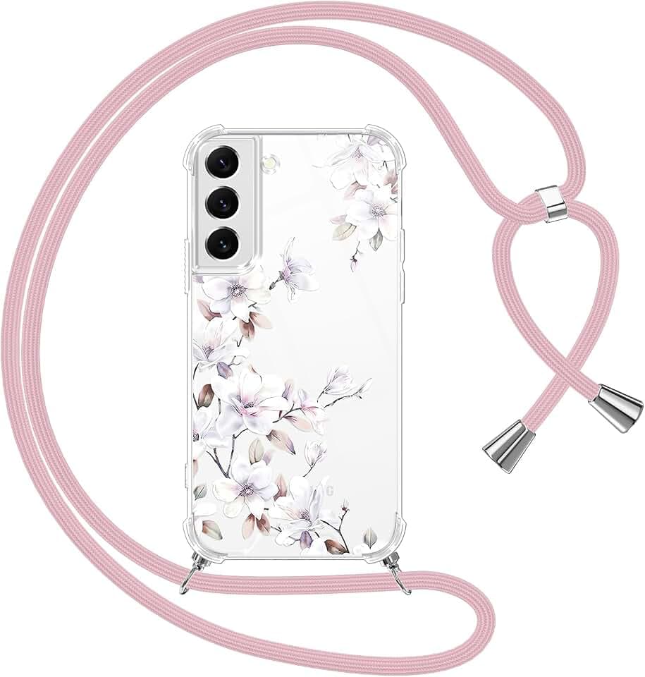Yoedge Handyband Handyhülle für Samsung Galaxy S21 FE 5G 6,4" Hülle mit Band,Durchsichtig Muster Blumen Case mit Kordel zum Umhängen,Weiche Silikon TPU + PC Stoßfest Schutzhülle für Samsung S21 FE,05