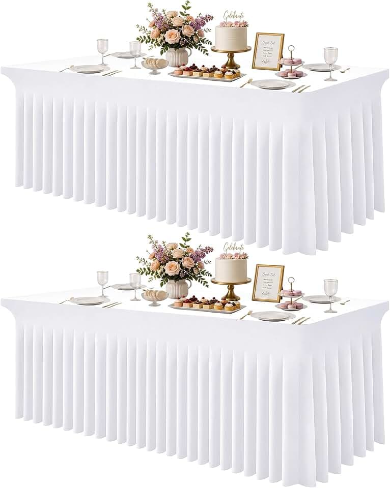 White Spandex Table Cloths for 6 Foot Rectangle Tables 2 Packs