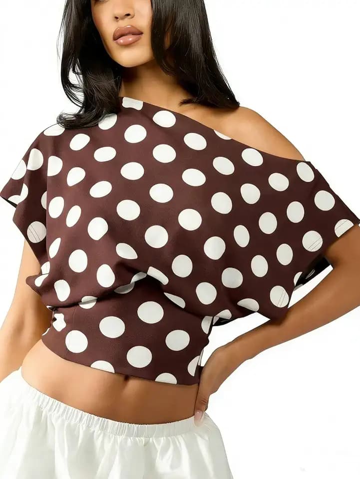 Floerns Women's Polka Dots Off Shoulder Crop Top Elegant Blouse