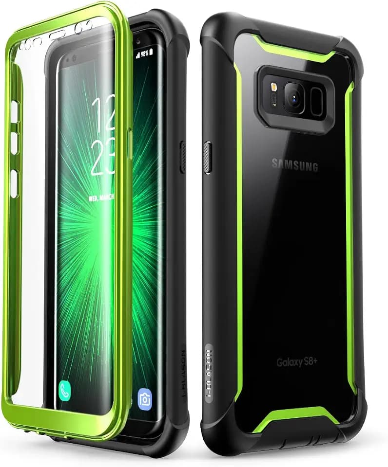 i-Blason Ares Full-Body Rugged Clear Bumper Case with Built-in Screen Protector for Samsung Galaxy S8+ Plus 2017 Release, Black/Green