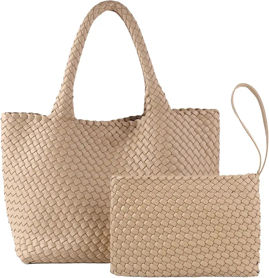 Woven Tote Bag for Women Vegan Leather Handwoven Bags with Small Purse