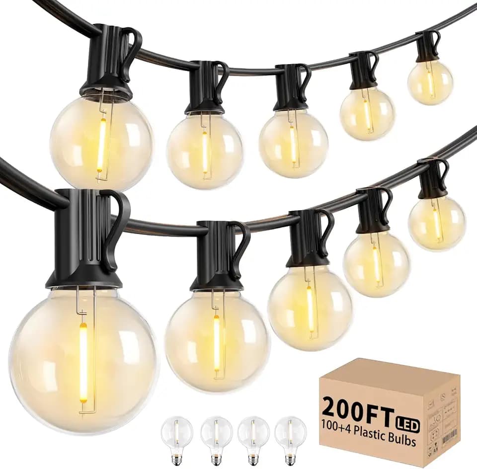 LACHON Outdoor String Lights Waterproof 200 FT with 100 G40 IP65 Bulbs
