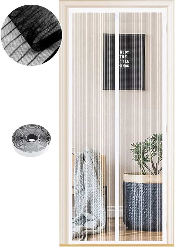 Fliegengitter Tür Magnet Insektenschutz, Verschiedene Größen,80X 215cm, Magnetvorhang ist Ideal für Balkontür Wohnzimmer und Terrassentür, Kinderleichte Klebemontage Ohne Bohren, Weiße Streifen