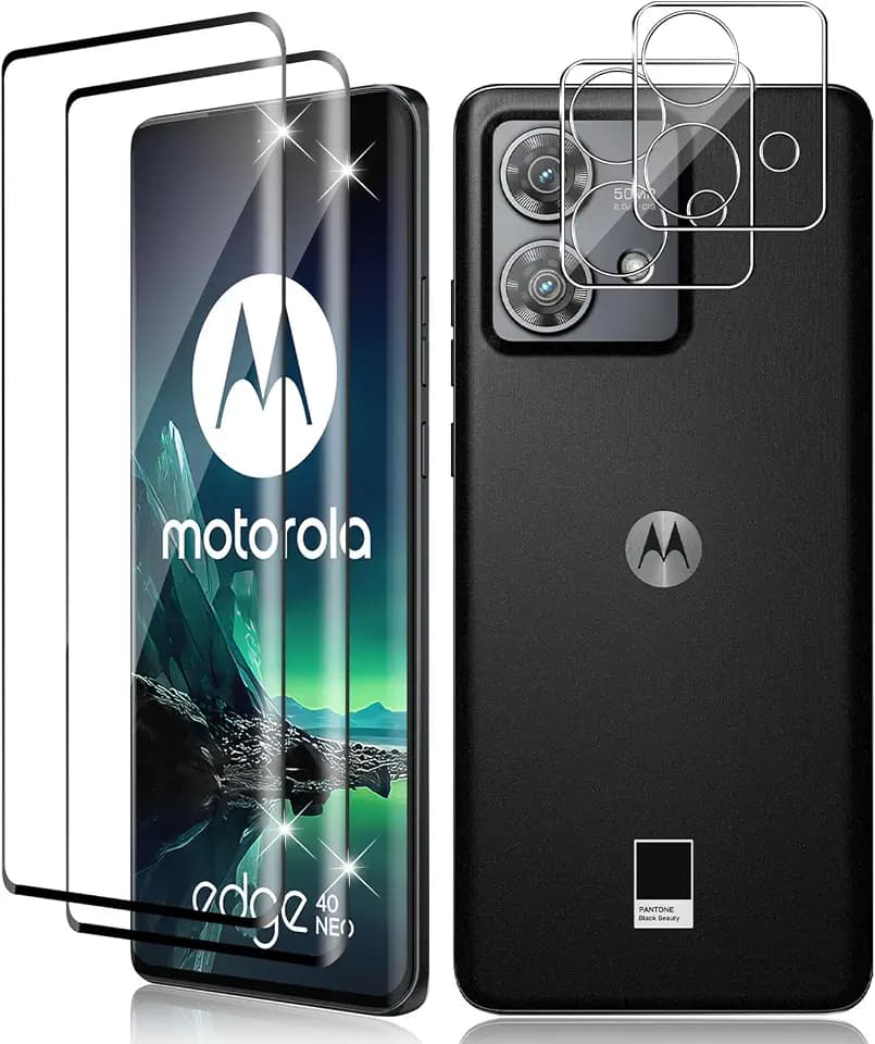 Vanrain Schutzfolie für Panzerglas für Motorola Moto Edge 40 Neo, 2+2 Stück 3D Gebogenes Panzer Schutz Glas und Kameraschutz, 9H Härte Schutzglas HD Klar