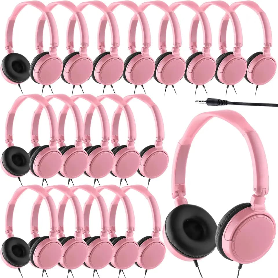 Yunsailing 18 Pack Classroom Headphones Bulk, Wired Headphones,Pink