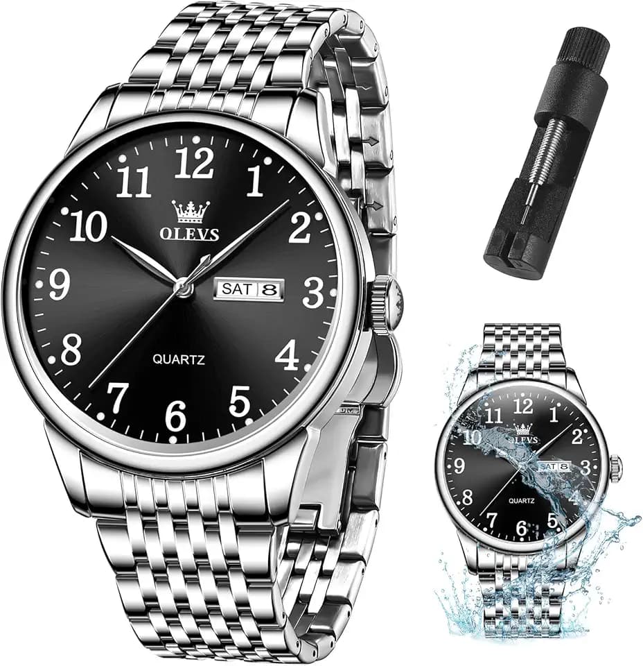 OLEVS Mens Watch Analog Waterproof Stainless Steel Watches for Men Day Date