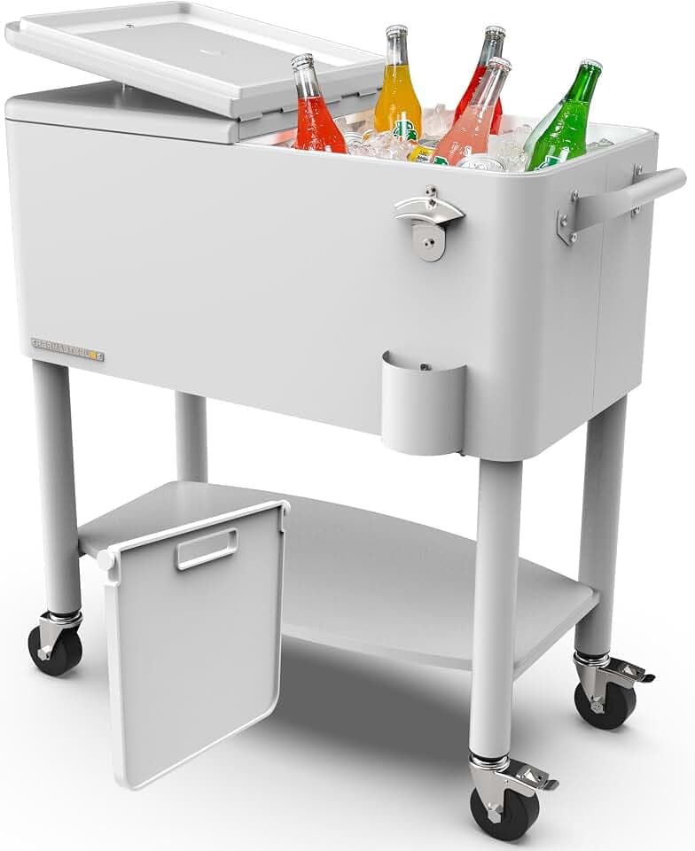 Permasteel Party Cooler with Divider, Spacious 80-Qt Capacity, Chills 36hrs, Serving Tray, Rolling Ice Chest for Indoor and Outdoor Entertainment