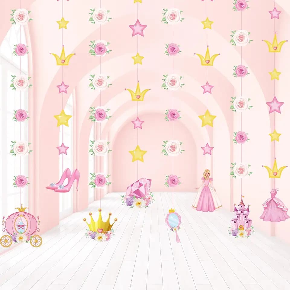 Sinload 8 Pieces Floral Princess Party Decor Princess Theme Garland Banners