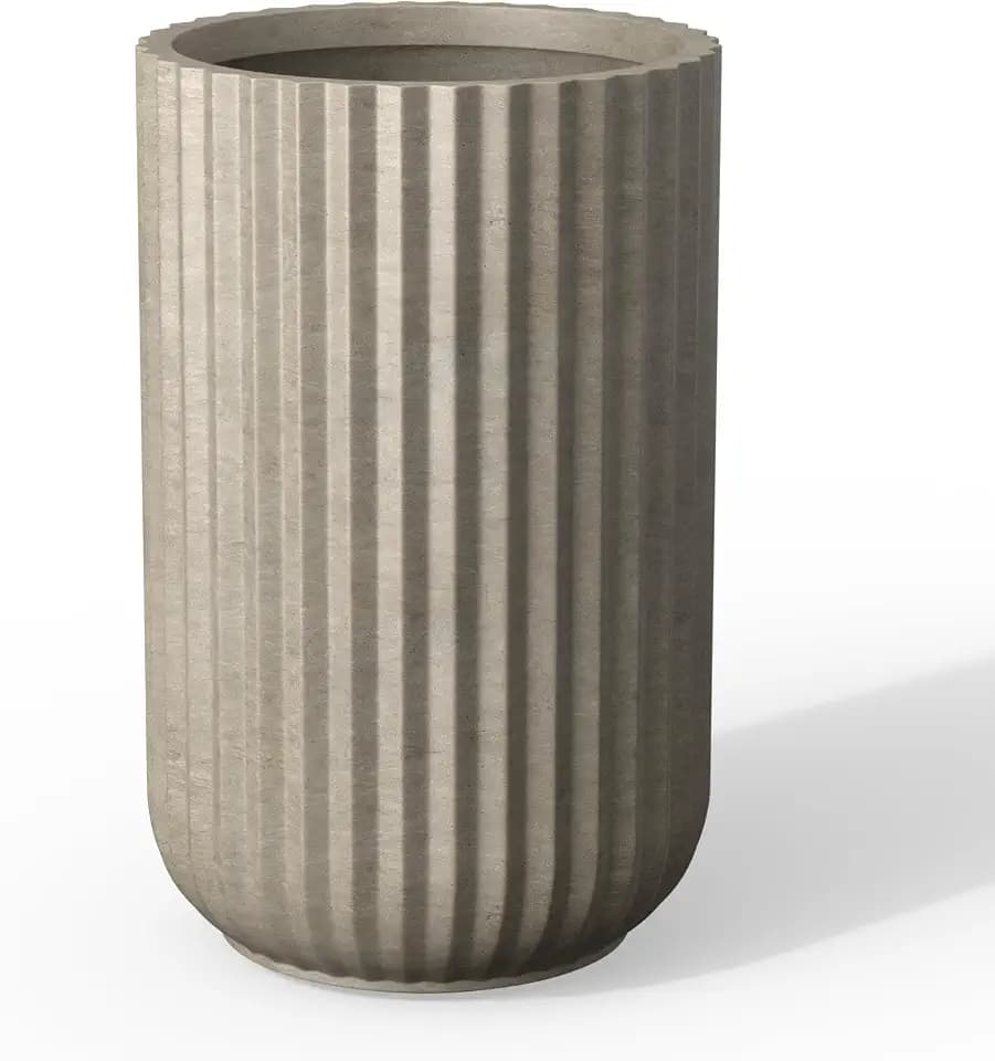 Kante Accent Round Column Weathered Concrete Planter 17.7" Tall, Outdoor