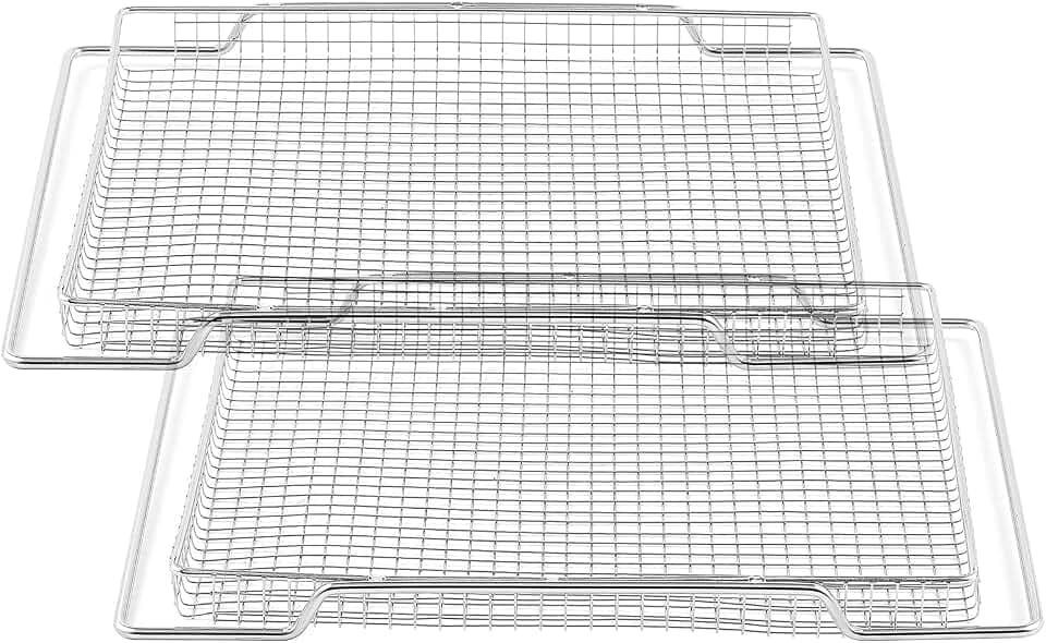 Allstare Air Fryer Basket Replacement for Breville Smart Oven Parts 14x11.5 In 304 Stainless Steel Air Fryer Tray BOV800XL Pro BOV845BSS Breville Air Fryer Accessories Mesh Basket Oven Baking Pan 2Pcs