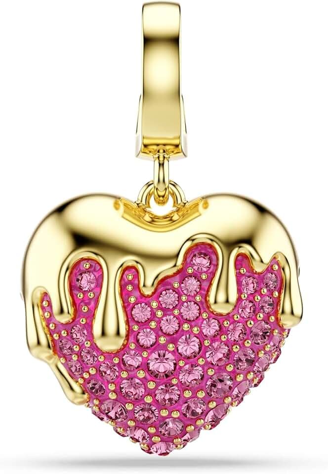 Swarovski Idyllia charm, Round cut, Heart, Pink, Gold-tone plated