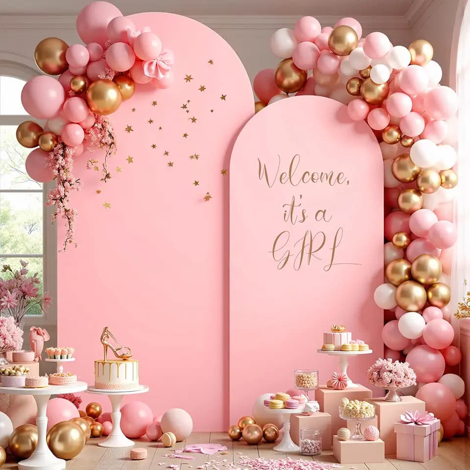 JCJ Arch Backdrop 7.2FT 6FT, Pink Wedding Stand Cover Set of 2 Stretchy With Zipper Spandex Fitted for Birthday Party Decoration