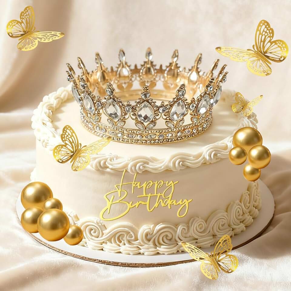 37Stk Tortendeko Krone zum Geburtstag für Mädchen als Prinzessin Krone - Kuchen Deko für Taufe mit Goldene Torten Deko Kugeln - Cake Decoration Gold - Für Geburtstage, Feste, Taufen, etc.