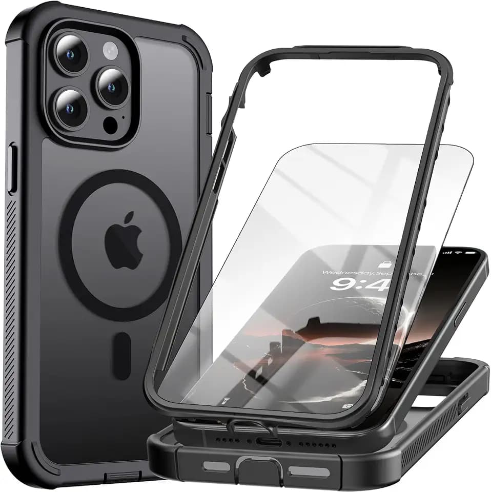 Magnetic for iPhone 14 Pro Case with Screen Protector-Black