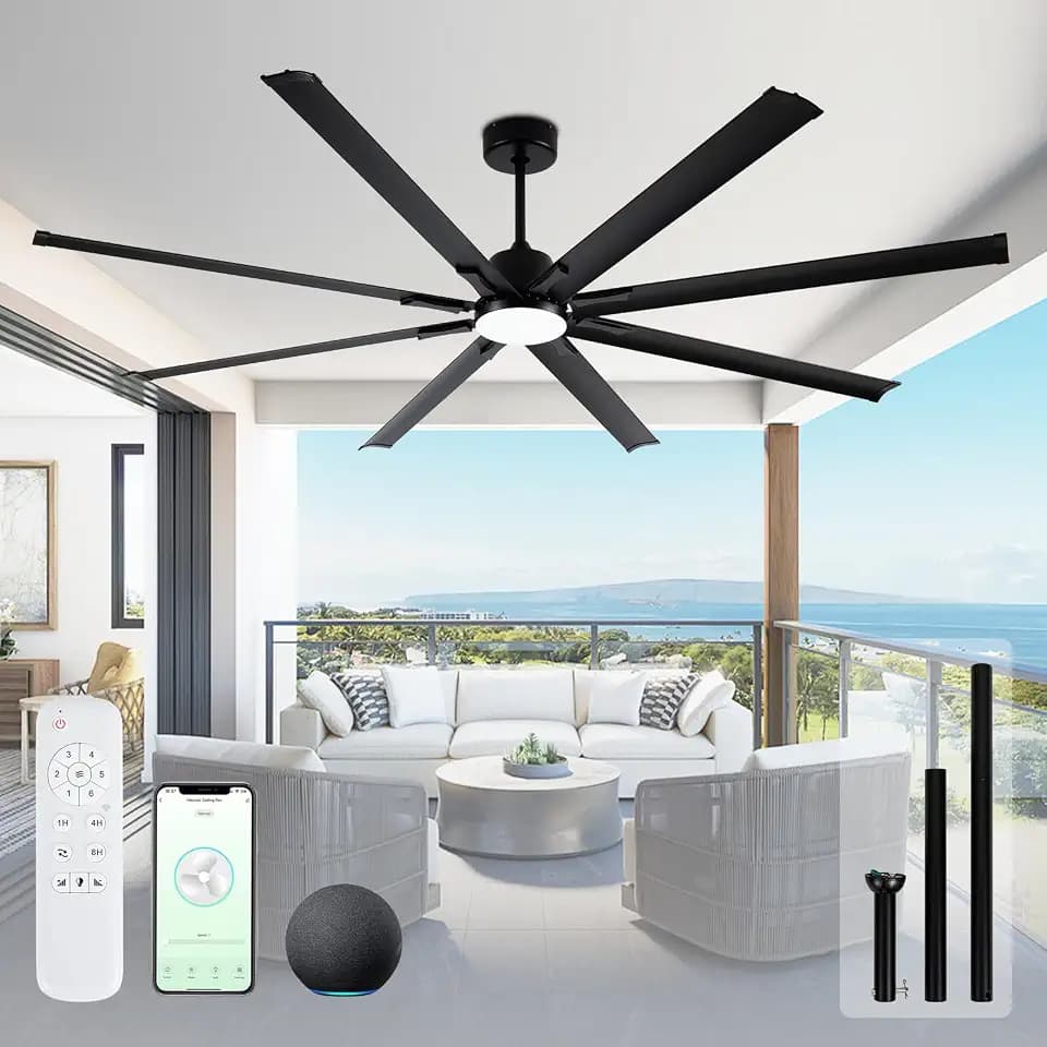 84 Inch Smart Outdoor Ceiling Fan with Light,Industrial 8 Aluminum Blades
