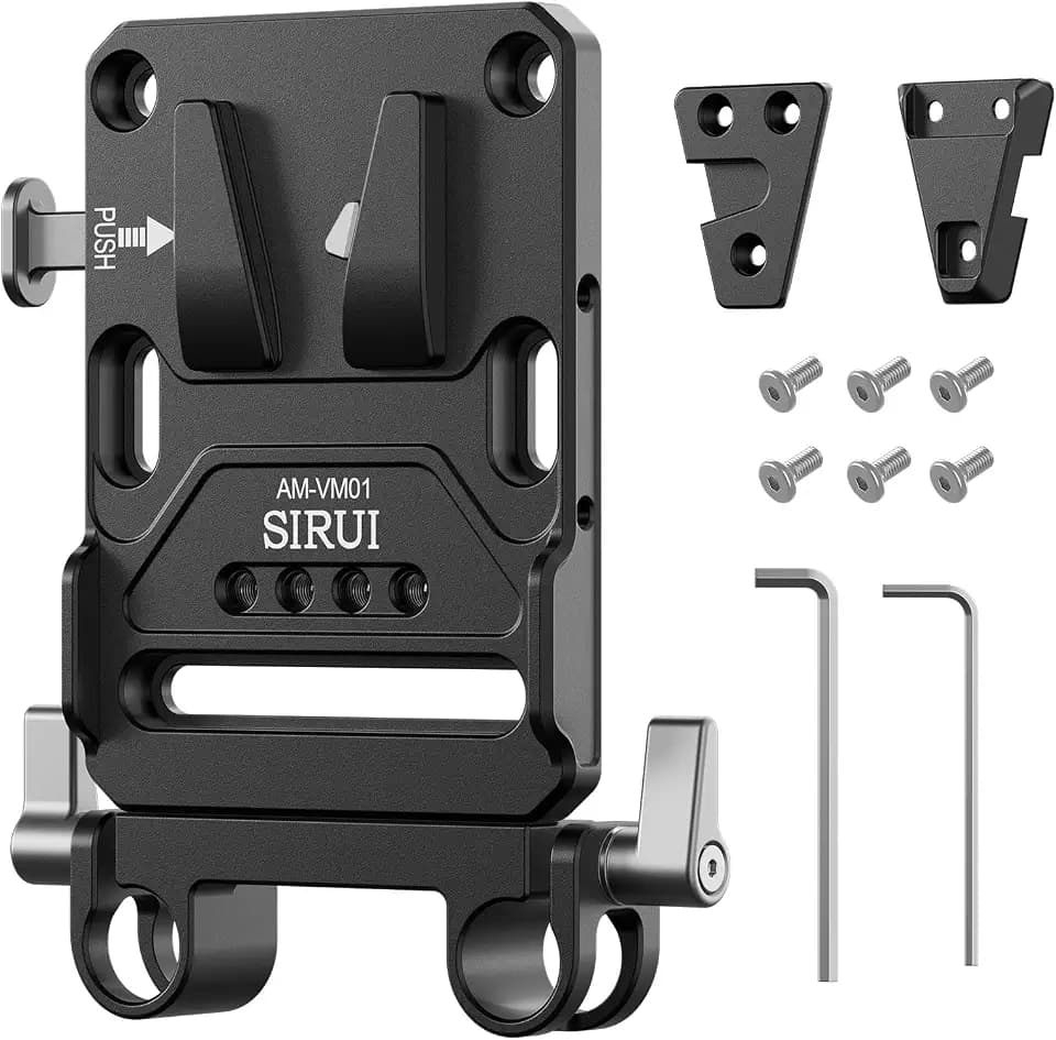 Sirui V-Lock Base and Wedge Kit, Universal V Mount Battery Plate with Dual 15mm Rod Clamp for Camera Power Supply, Quick Release Set with Multi Mounting Points, AM-VM01