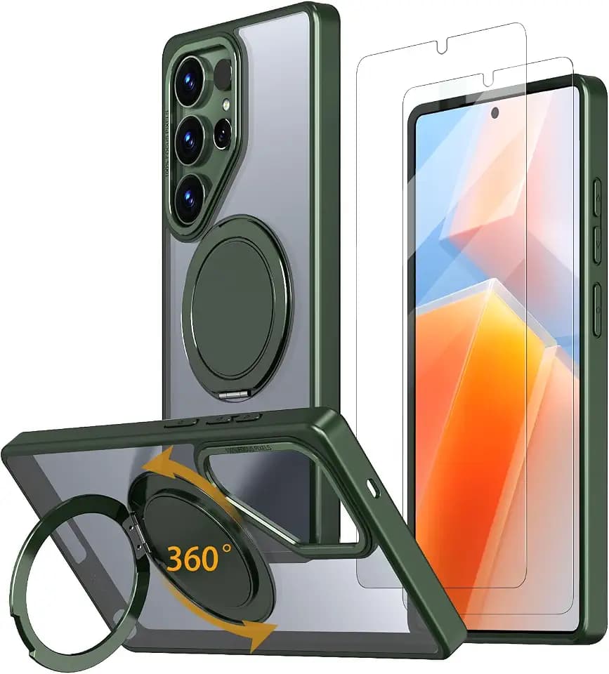 for Samsung Galaxy S25 Ultra Case with 360 Magnetic Stand, Green