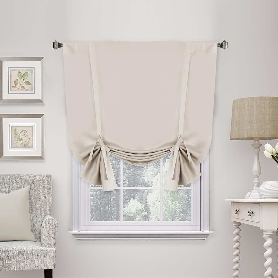 H.VERSAILTEX Blackout Tie Up Curtain Thermal Insulated Curtains Bathroom Curtain Ivory Tie Up Shade for Small Window (Rod Pocket Panel, 42 inches W x 63 inches L, Set of 1)