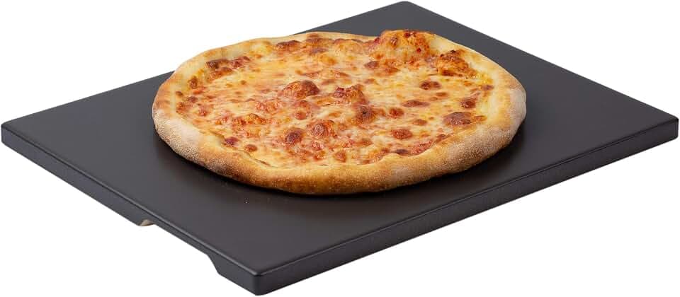 Pizzastein 30 x 38 cm Keramikbeschichtung rechteckiger Back- & Grillstein perfekt für Backofen, BBQ und Grill Innovatives Design mit eingebauten Griffen