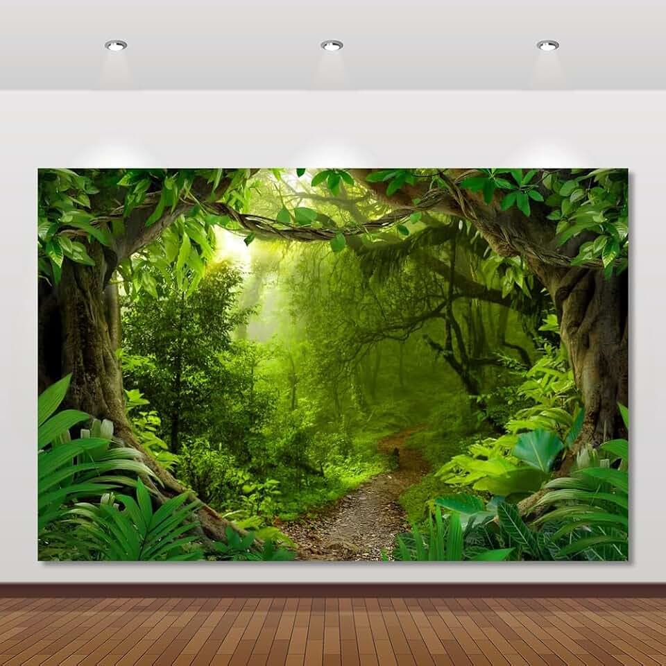 Jungle Backdrop 7x5ft Enchanted Forest Tropical Fairytale Rinforest Natural Scenery Photography Background Safari Birthday Party Decoration Photoshoot Photo Booth Props