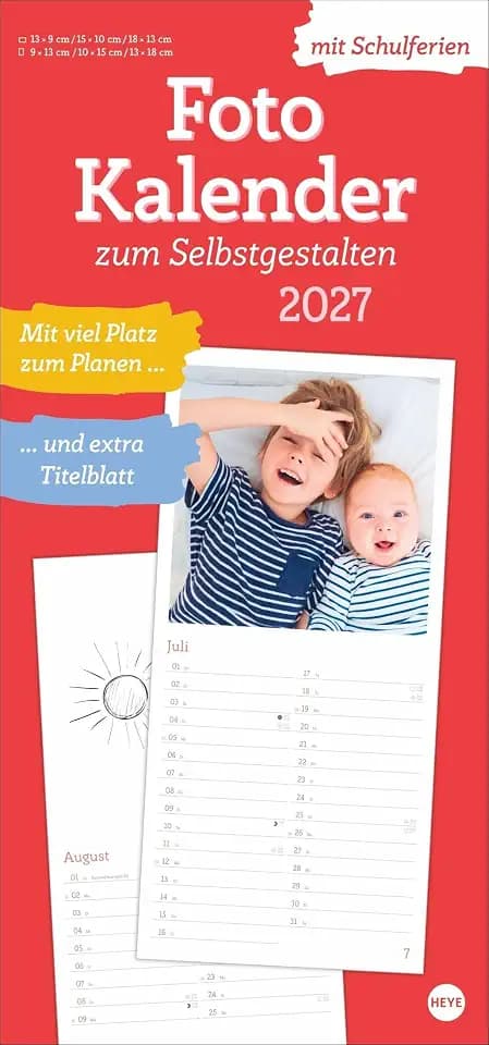 Fotokalender zum Selbstgestalten 2027: Blanko-Kalender mit Monatskalendarium, Titelblatt zum Selbstgestalten, viel Platz für Notizen und mit Schulferien.