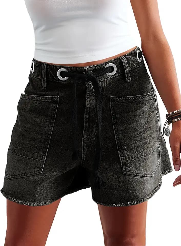 Cicy Bell Women Drawstring Barrel Denim Shorts Summer Jorts Baggy Jeans