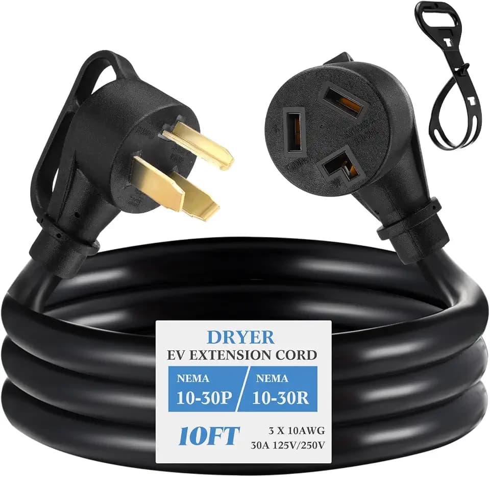 Kanayu 10 FT 30 Amp 3 Prong Dryer EV Extension Cord NEMA 10-30p/r,Black