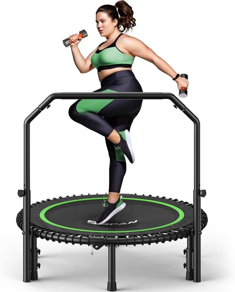 BCAN BT2 40/48" Rebounder Trampoline for Adults, Indoor, 450/550lbs,Bungees Rebounder for Adults, Adjustable Handlebar, Quiet Mini Exercise Trampoline for Indoor Workout, Low-Impact|FED Fitness
