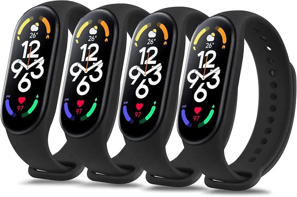 Vancle 4PACK Armbands für Xiaomi Mi Band 7 Armband für Damen Herren,Silikon Sport Weiches Ersatzarmband Uhrenarmband für Xiaomi Mi Band 7(Schwarz/Schwarz/Schwarz/Schwarz)
