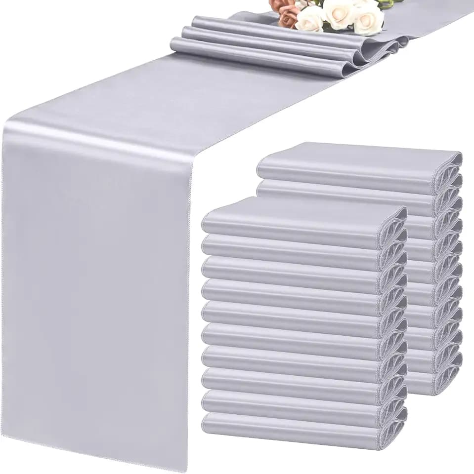 20 Pack Silver Table Runners 12 x 72 Inch Satin Table Runner for Rectangle Round Tables,Silver Table Runner for Wedding,Birthday Banquets Engagements Party Decoration
