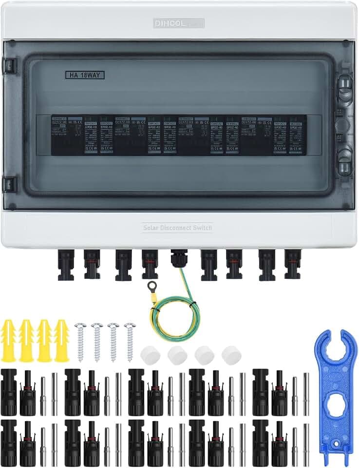 DIHOOL DC überspannungsschutz PV 4 Strings Solar Anschlusskasten für 4 * 500W Solarmodule Balkonkraftwerk, 25A DC Trennschalter PV Anlage