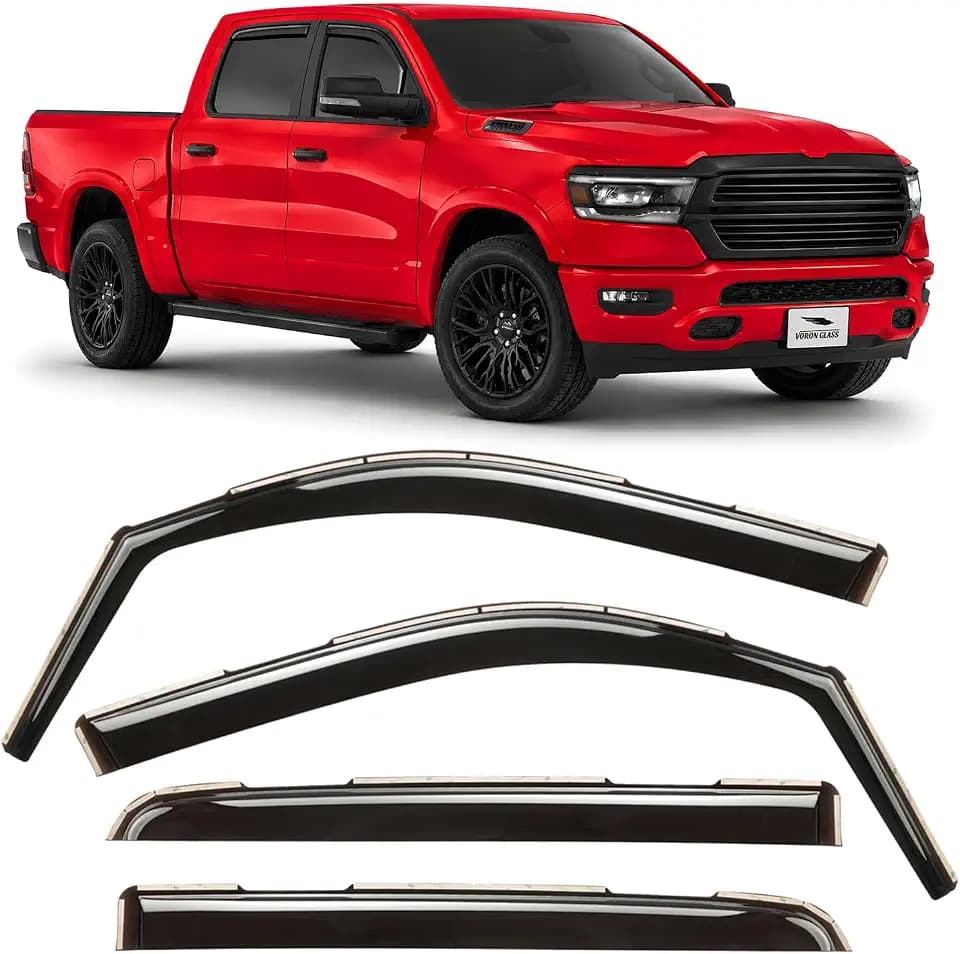 Voron Glass in-Channel Extra Durable Rain Guards for Trucks Dodge RAM 1500 2019-2026 Crew Cab, Window Deflectors, Vent Window Visors, 4 Pieces - 220159