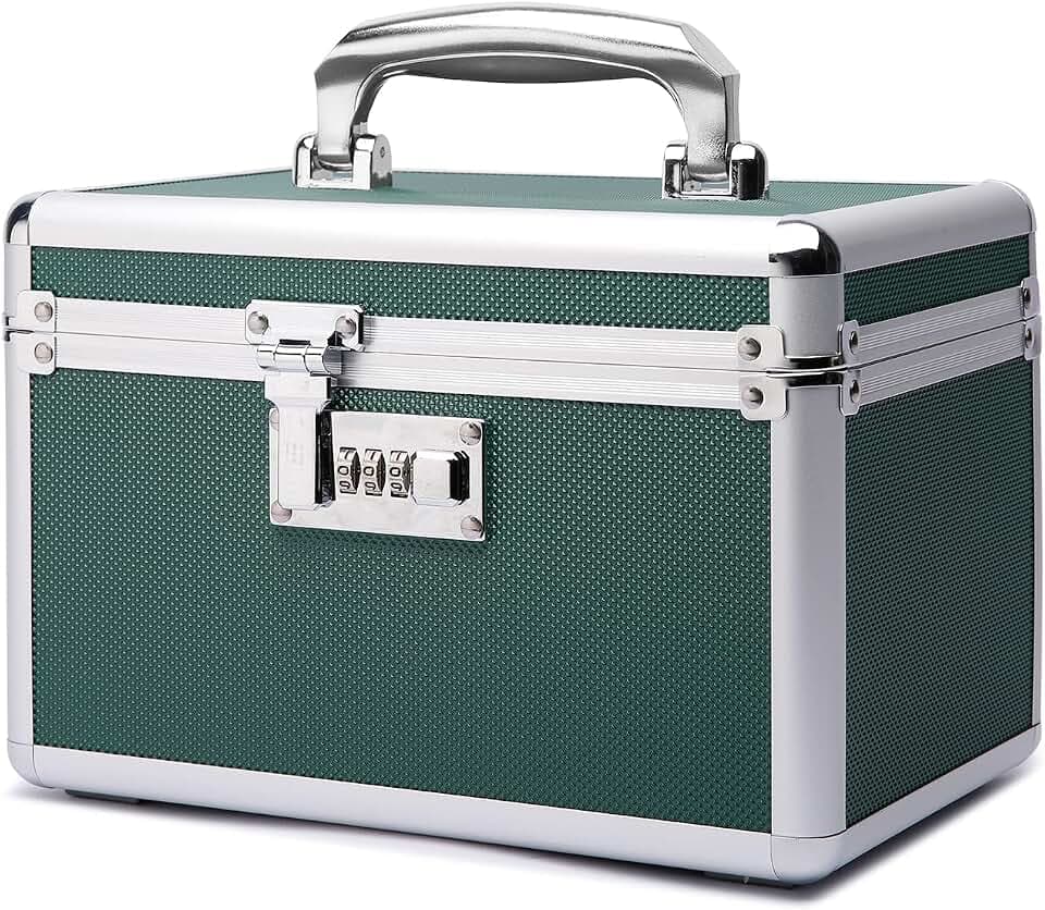 Lockable Medication Box with Portable Storage Case, 10.2''x 6.8''x 6.8'', Childproof Medicine Lock Organizer, Lockbox for Secure Cash, Jewelry, ID Documents (Green/Small)