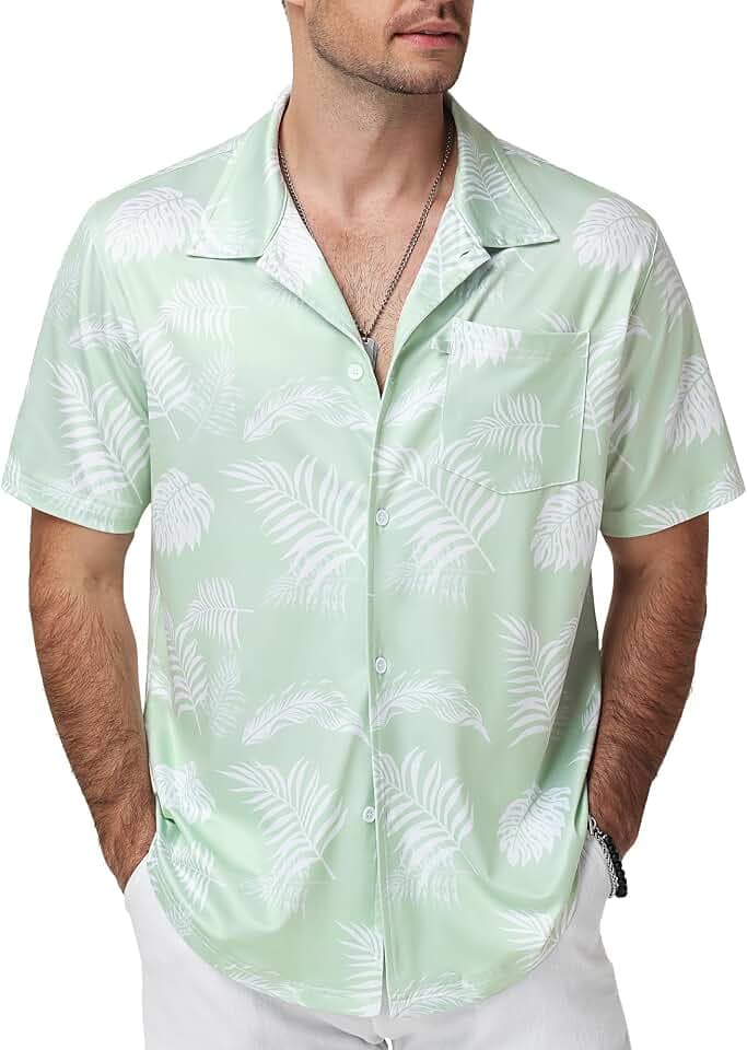 Runhit Hawaii Hemd Männer, Leichtes Sommerhemd Kurzarm mit Brusttasche und Tropischem Print, Atmungsaktiv Strandhemd für Strand Urlaub Alltag
