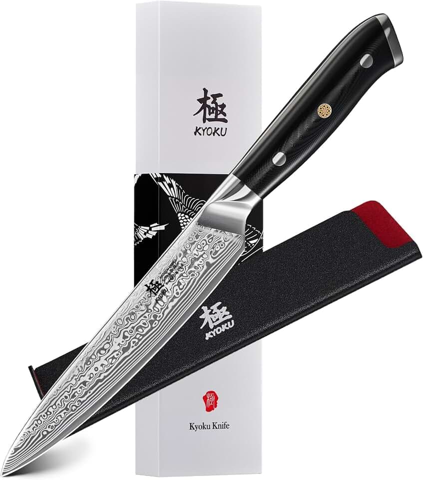 KYOKU Chef Utility Knife - 6" - Shogun Series - Japanese VG10 Steel Core Forged Damascus Blade - with Sheath & Case